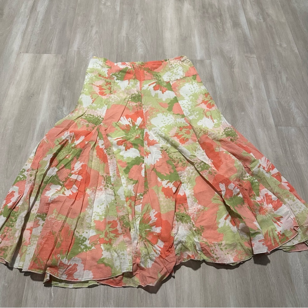 Ruby Rd. Green Pink Multicolor A Line Stretch Skirt Sz 12